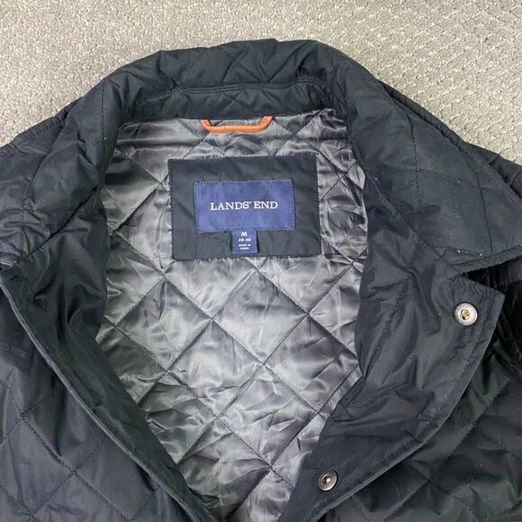 Lands' End Quilted Jacket Men's Medium Black Primaloft Insulation Snap Field - Picture 2 of 10